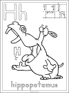 letter h hippopotmus coloring page