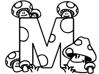 letter m mushroom coloring page