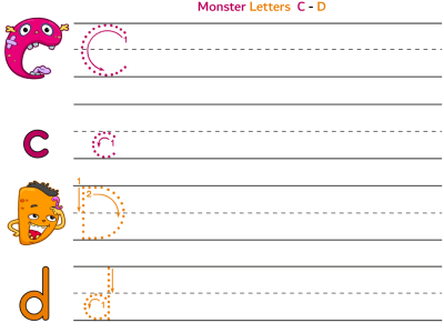 Monsters alphabet worksheet letters c and d