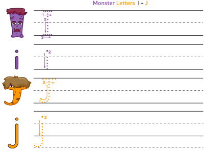 Monsters alphabet worksheet letters i and j