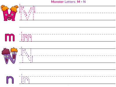 Monsters alphabet worksheet letters m and n