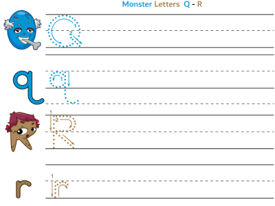 Monsters alphabet worksheet letters q and r