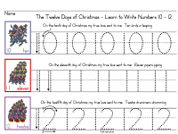 twelve days of christmas worksheet numbers 10 to 12