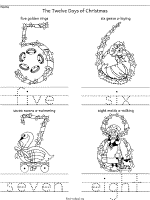 twelve days of christmas worksheet number words five to eight