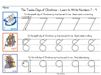 twelve days of christmas worksheet numbers 7 to 9