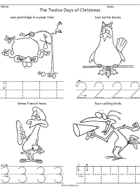 the twelve days of christmas number workshets set 2 preschool to 1st grade