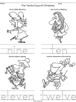 twelve days of christmas worksheet number words nine to twelve