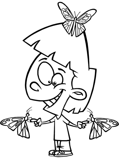 butterfly and girl coloring page