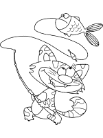 fisher or angler cat catches fish coloring page