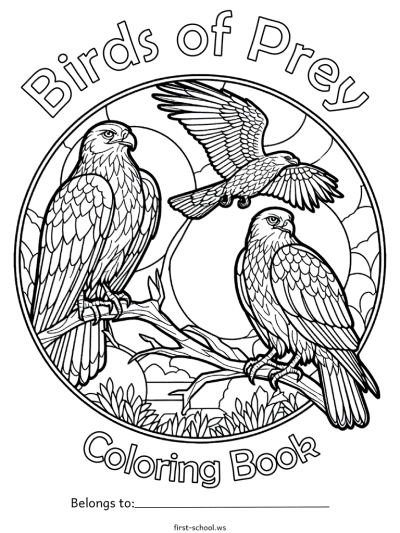 birds of prey coloring book cover page