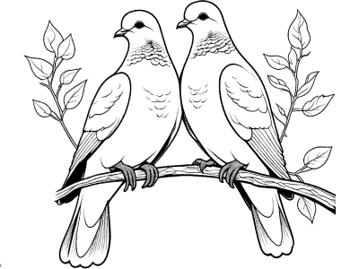 doves or pigeons perched on branch coloring page