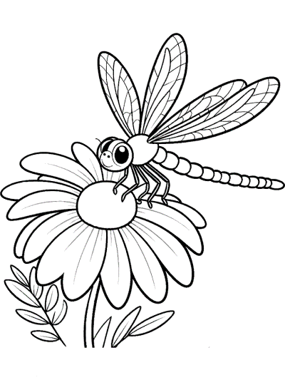 dragonfly and a flower coloring page