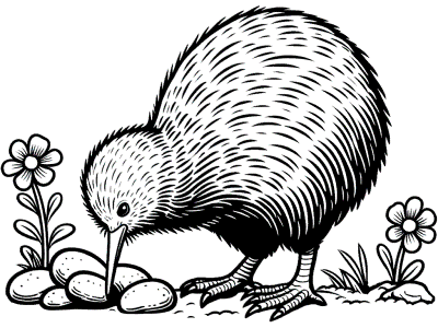 kiwi bird foraging for food coloring page