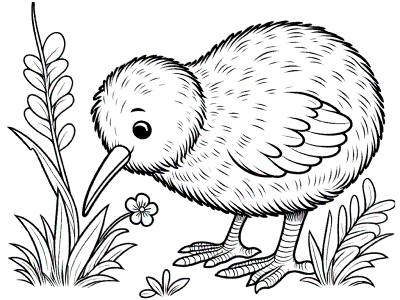 kiwi bird foraging for food coloring page