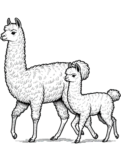 llama and cria calf coloring page