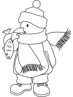 penguin fishing dressed for winter coloring page