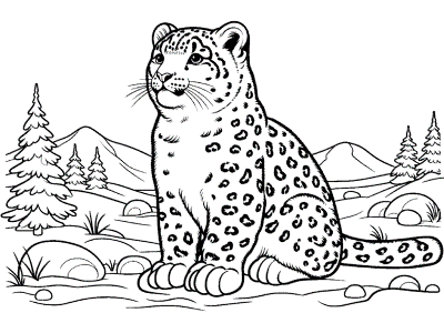 snow leopard coloring page