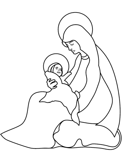 Virgin Mary and baby Jesus coloring page