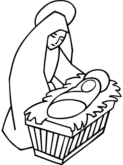 Virgin Mary and baby Jesus coloring page