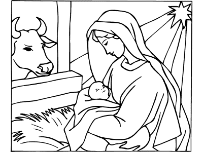 Virgin Mary and baby Jesus coloring page