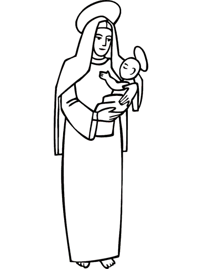 Virgin Mary and baby Jesus coloring page