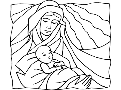 Virgin Mary and baby Jesus coloring page