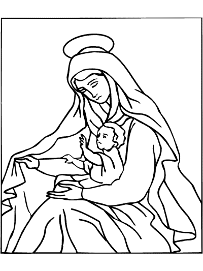 Virgin Mary and baby Jesus coloring page