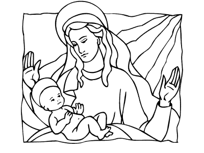 Virgin Mary and baby Jesus coloring page