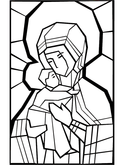 Virgin Mary and baby Jesus coloring page