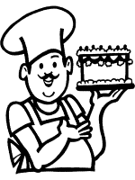 baker and cake coloring page