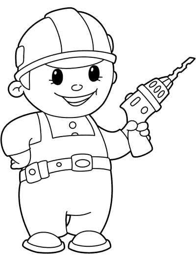 construction worker and a drill coloring page