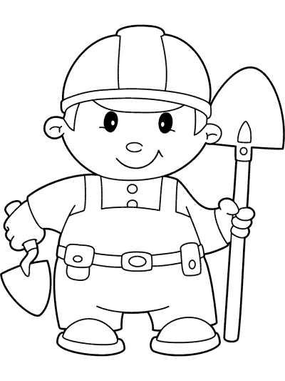 construction worker and tools coloring page