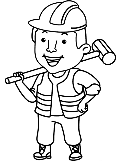 construction worker and sledgehammer coloring page