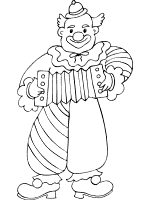 clown plays the accordion coloring page