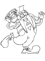 clown plays the tambourine coloring page