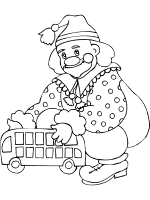 clown and toy bus coloring page