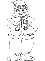 clown, ice cream and winter attire coloring page