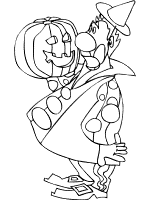 clown and jack-o'-lantern coloring page