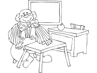 clown in school classroom coloring page