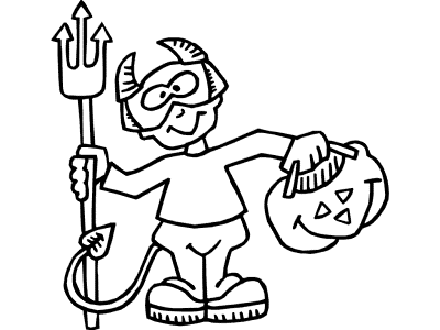 kid in devil costume trick-or-treater coloring page