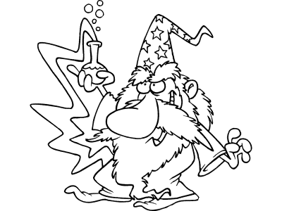 wizard and magic potion coloring page