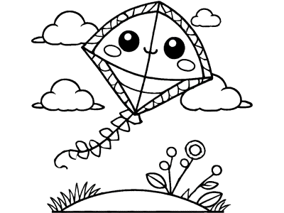 kite flying coloring page