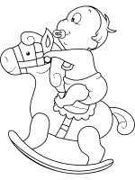 rocking horse and baby coloring page