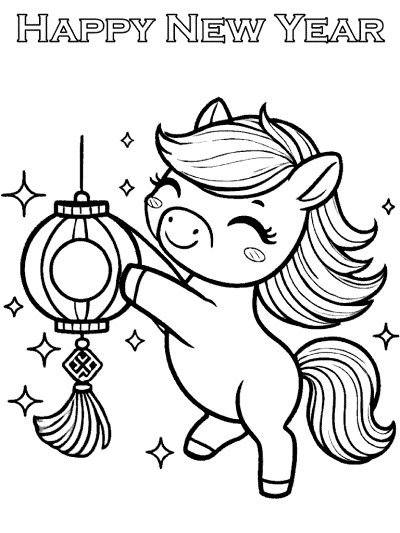 chinese new year horse coloring page