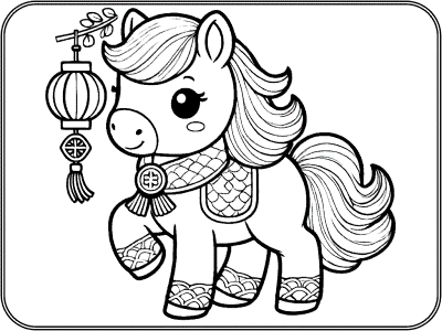 chinese new year horse coloring page