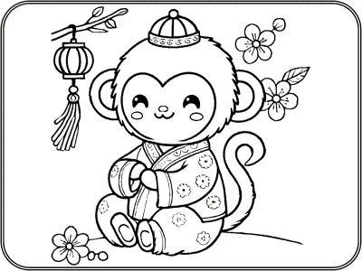 chinese new year monkey coloring page