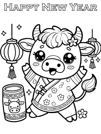 chinese new year ox coloring page