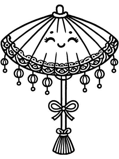 chinese new year theme umbrella coloring page