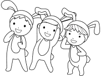 children in bunny costume and Easter egg coloring pages