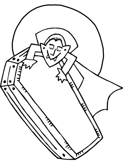 vampire, coffin and moon coloring page